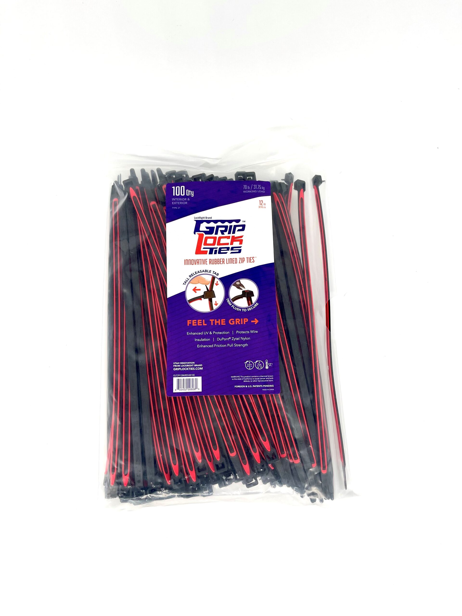 GripLockTies 8 inch red pack of 100 | Applied Fasteners and Tooling